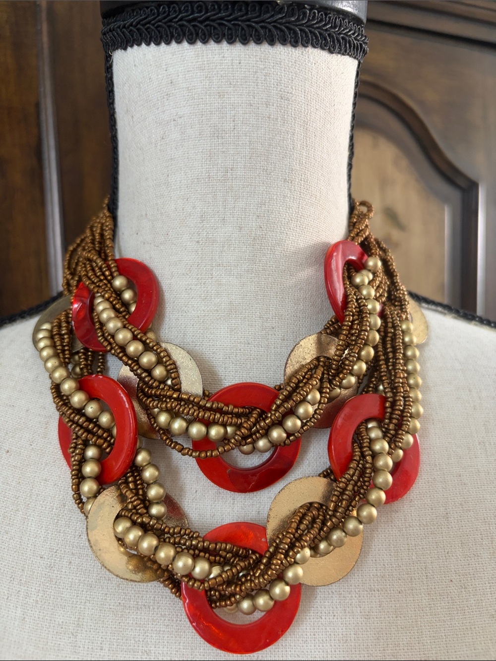 Bold Red and Gold Statement Necklace - Women Jewelry